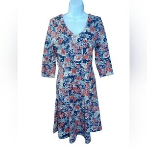 NWT Pact Organic Cotton Stretch Fit & Flare Midi Party Dress In Cosmos Floral